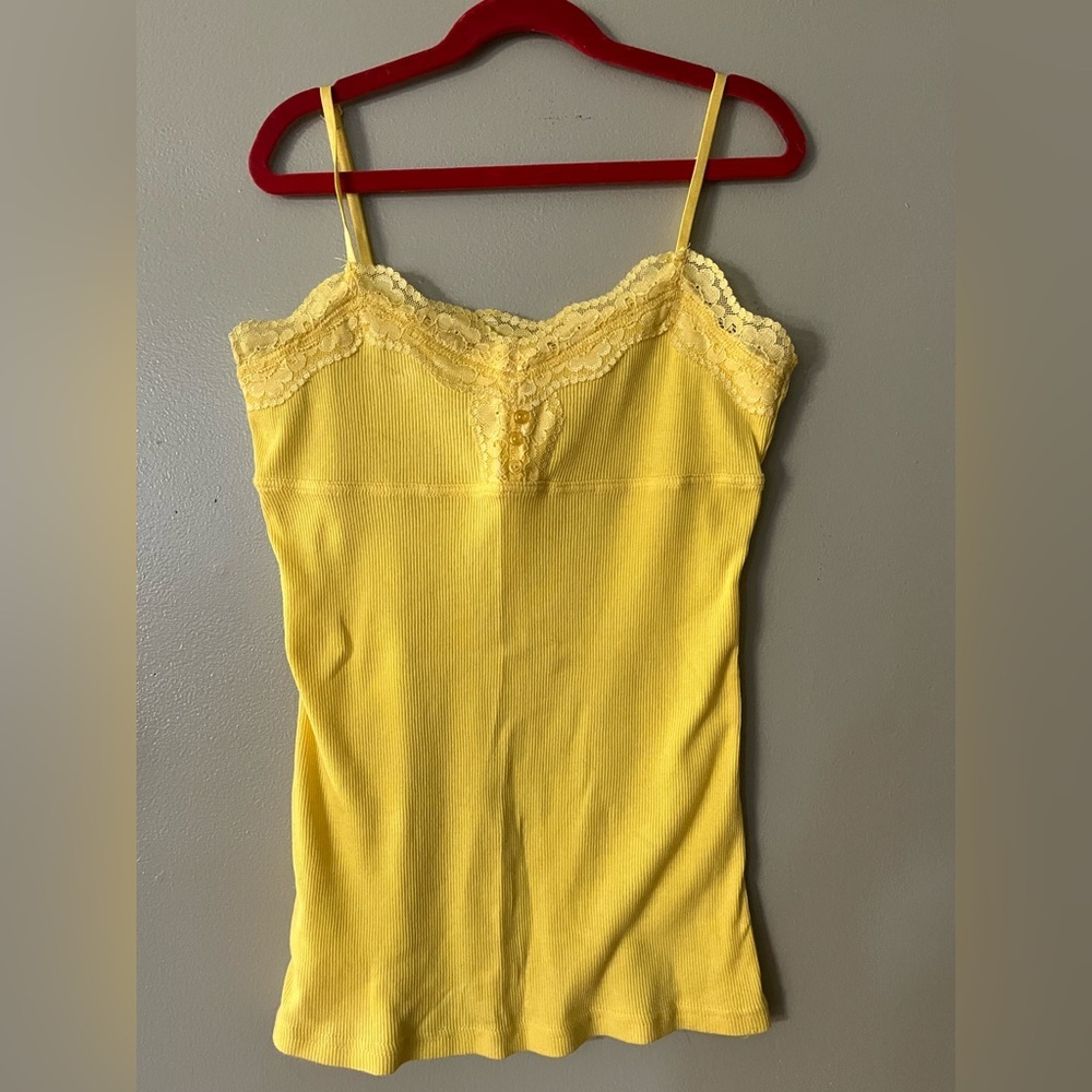 Deb Y2K Baby Doll Yellow Lace Trim Cami Top Cotton L Youth